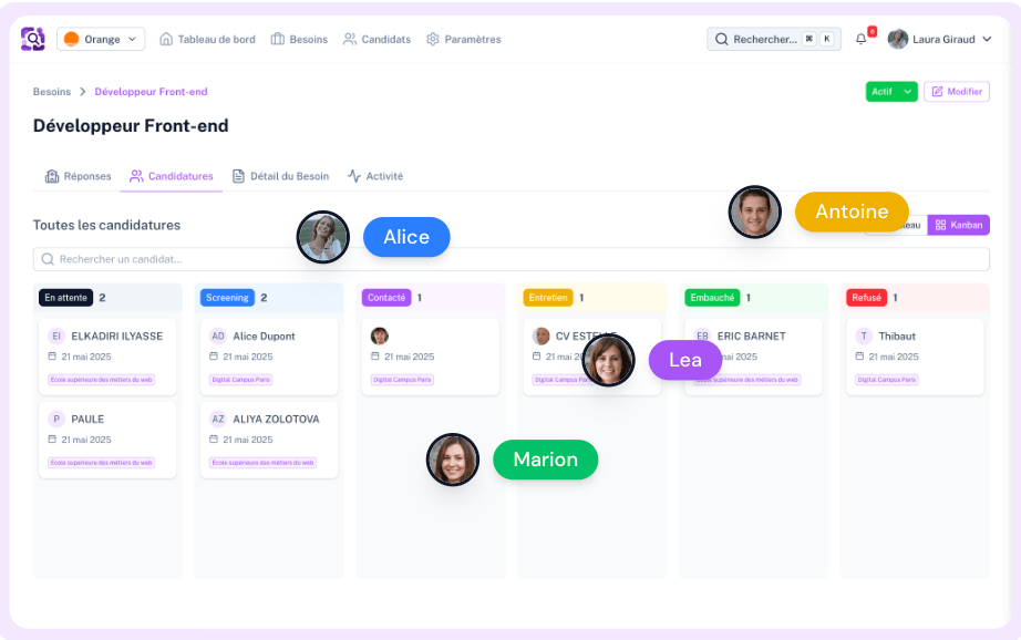 Collaboration avec l'équipe pour le recrutement saisonnier